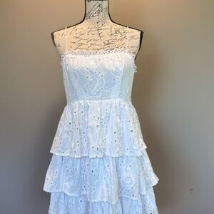 Altard State Tiered Val Eyelet Mini Dress NWT Sz L 100% Cotton